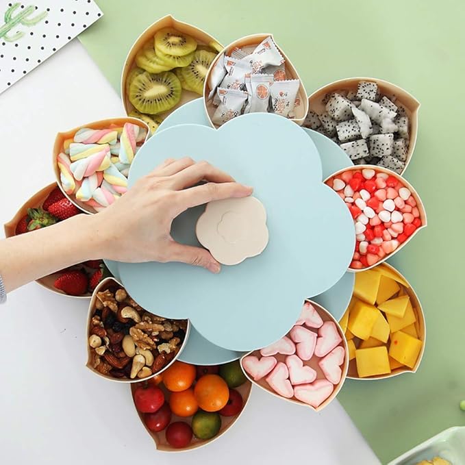 Double Layer 10 Grid Candy Snack Storage Flower Shape Rotating Box