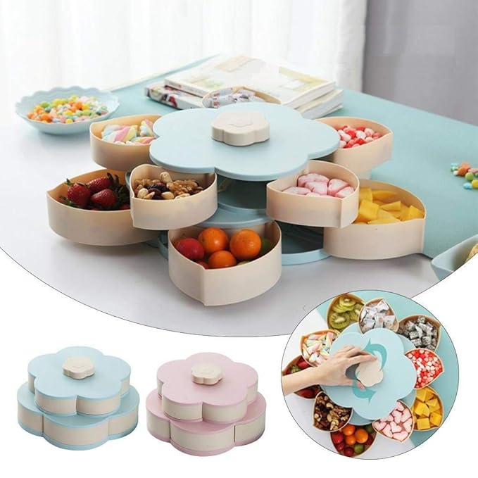 Double Layer 10 Grid Candy Snack Storage Flower Shape Rotating Box - Image 4