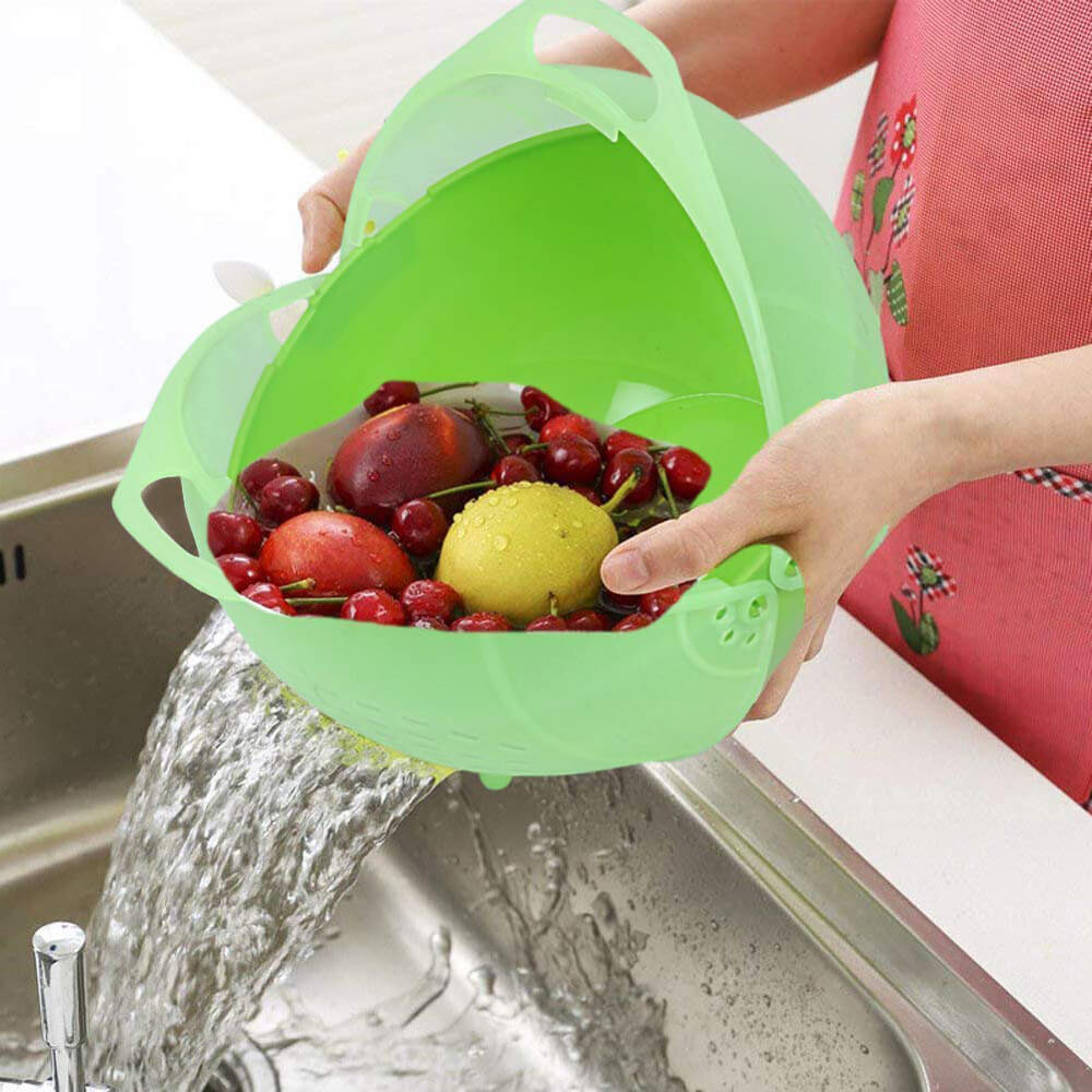 Plastic Drain Basket/Washing Bowl For Fruits, Vegetables, Pasta, Poha With Swinging Lid - Image 3