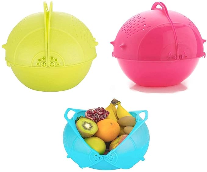 Plastic Drain Basket/Washing Bowl For Fruits, Vegetables, Pasta, Poha With Swinging Lid - Image 5